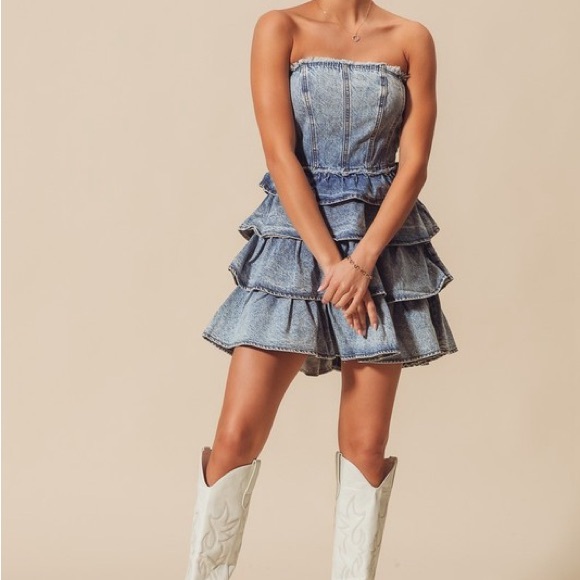 Tiered Ruffle Denim Dress - Picture 6 of 9